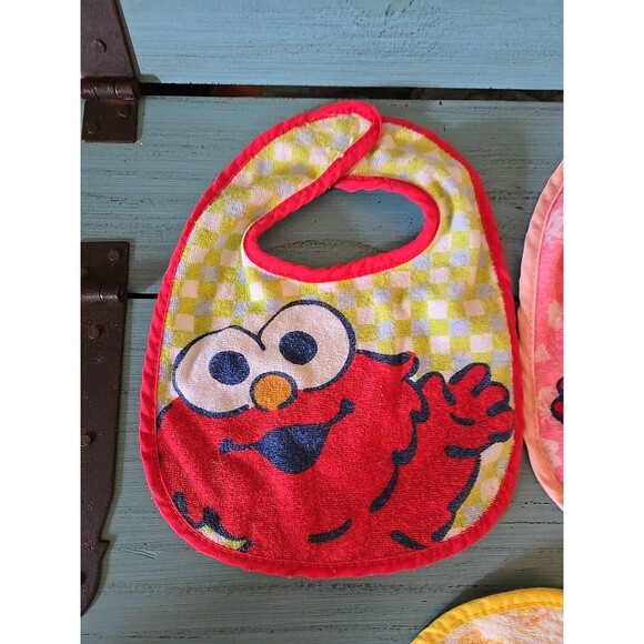 Sesame Street Terry Bibs - Baby Elmo, Big Bird Loop Closure 7.5 W × 9 L, Infant - Picture 2 of 13